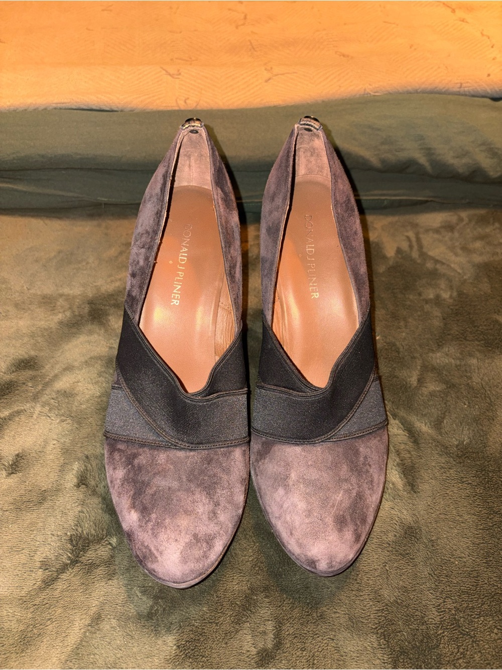 Donald J. Pliner Gray Suede Slip-On Loafers with Black Elastic